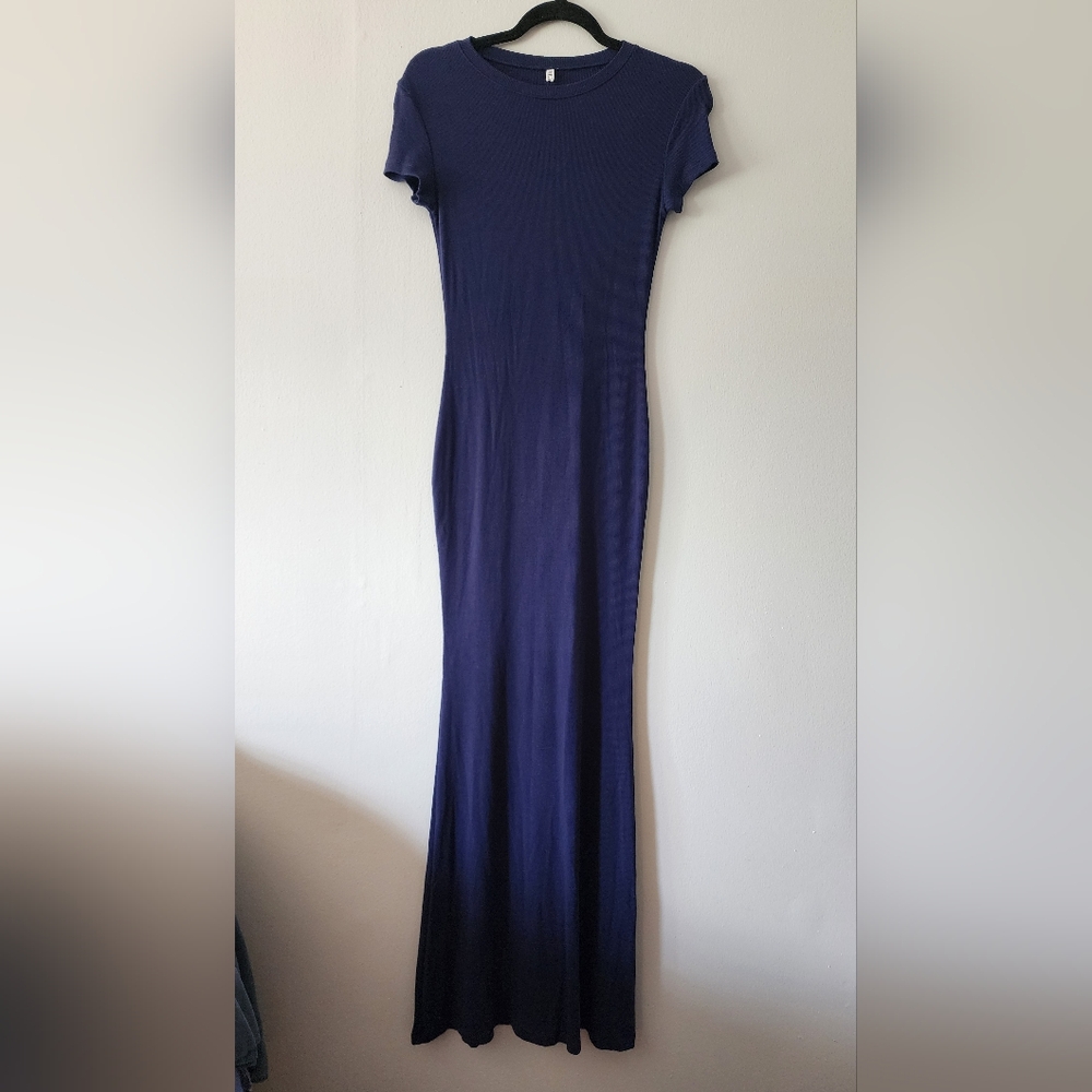 Blue Mini Ribbed Maxi Dress